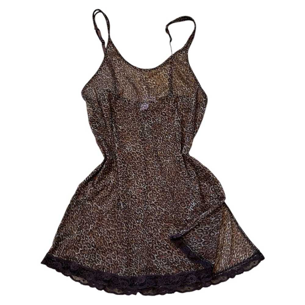 90s Vintage Leopard Cheetah Victorias Secret Lace Sheer Slip Dress